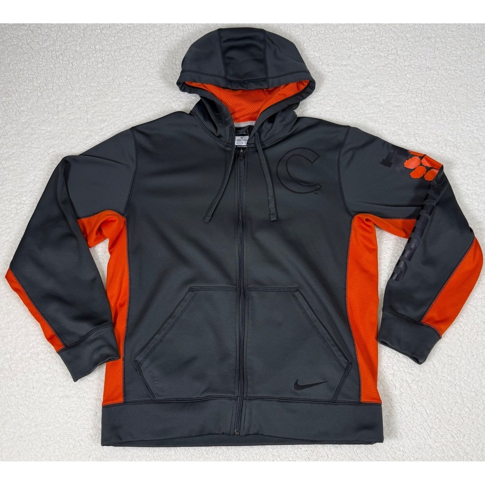 Nike Clemson Tigers Therma-FIT Full Zip Hoodie Mens Medium Grey Orange Jacket